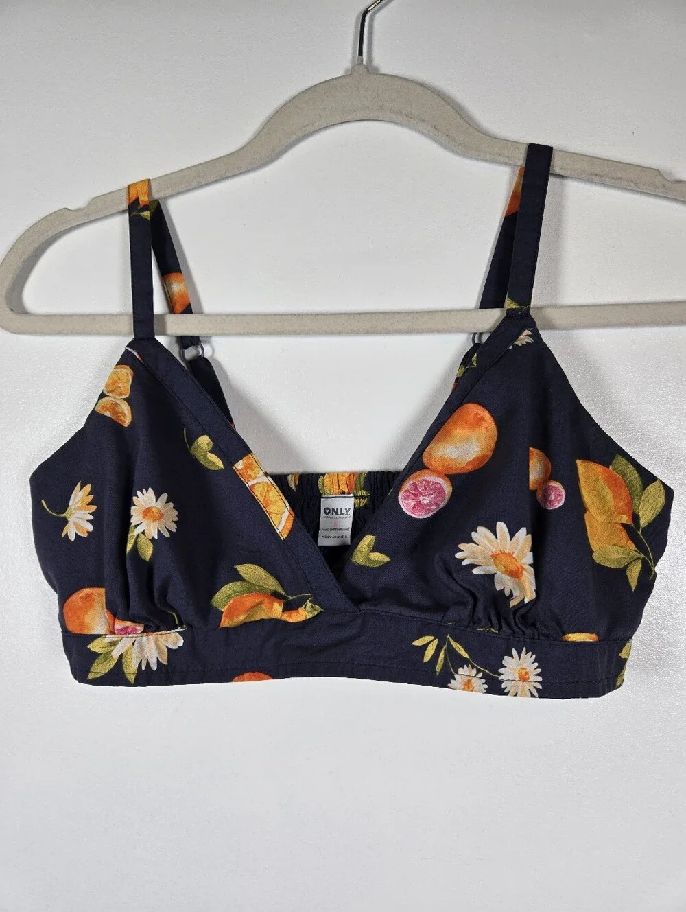 Old Navy Classic Woven Citrus Floral Navy 2pc Pajama Set Bralette Shorts S-M